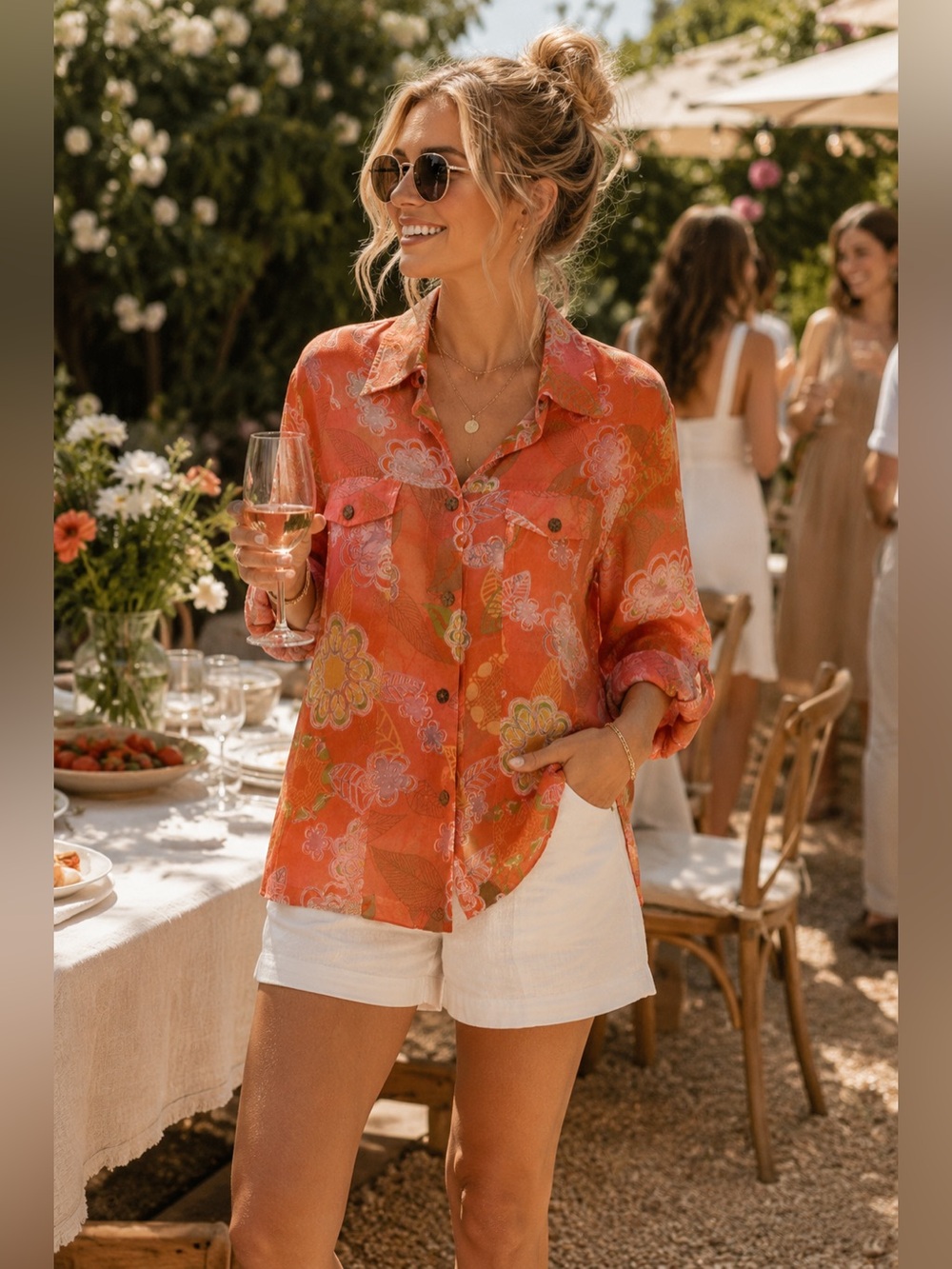 3. Attitude | Floral Button Blouse Jacket/ Top | Rayon Blend | Size L | 21/24.5"
